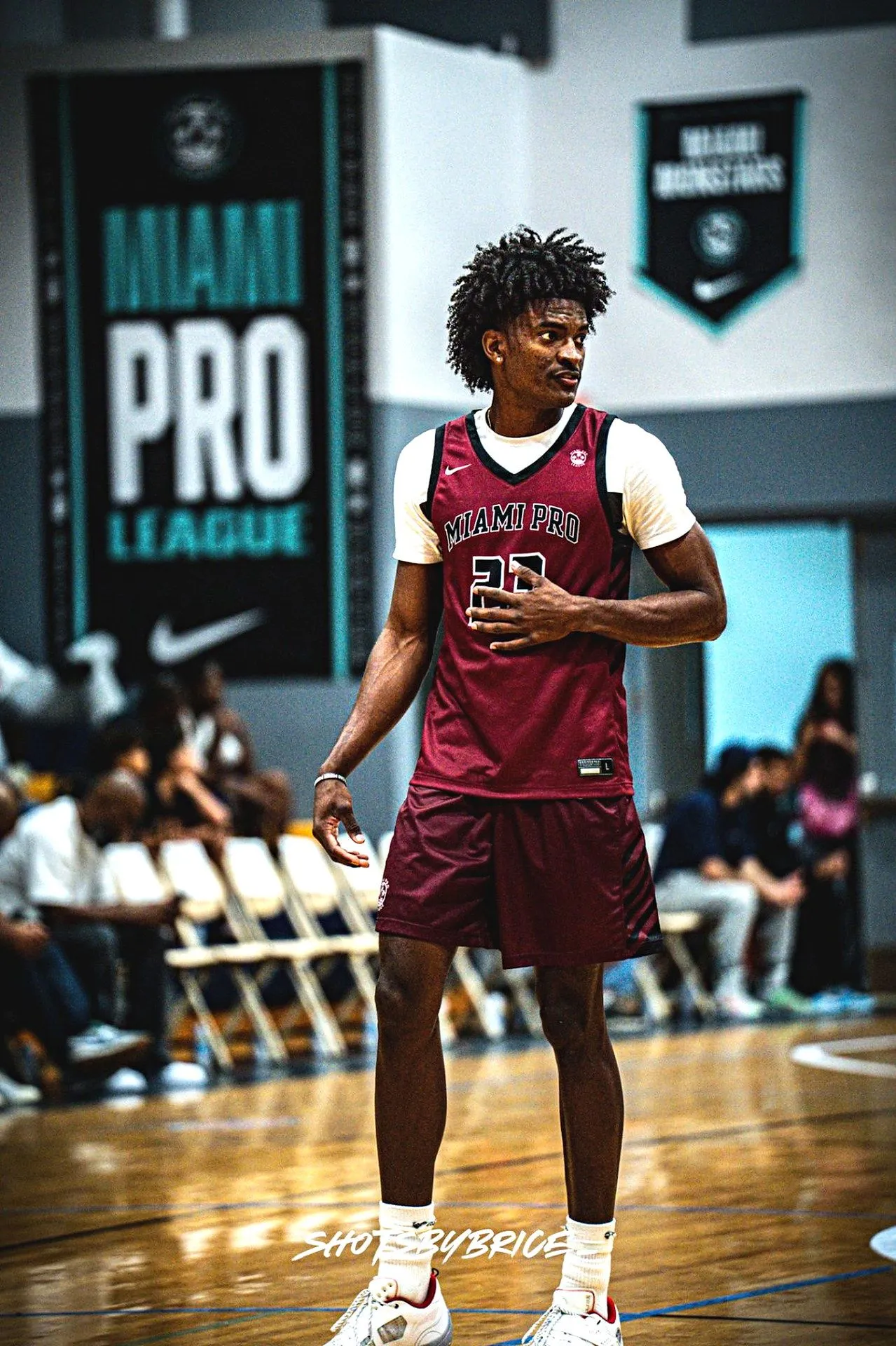 Kaleb Myers in his maroon Miami Pro jersey